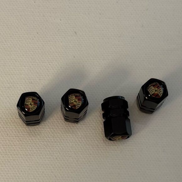 Porsche Valve Stem Caps in Black Set of 4 NWT - Picture 1 of 4